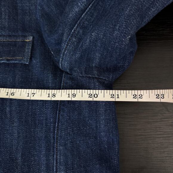 J Crew Denim Blazer Jacket Womens 12 Jean Short Gold Button Utility Preppy Chic - Picture 8 of 10